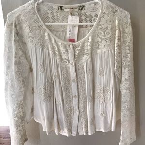 Free People Style Embroidered Lace Cotton Top